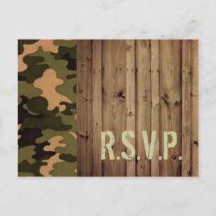 Invitation Carte Postale bois rustique western country Camo Mariage rsvp