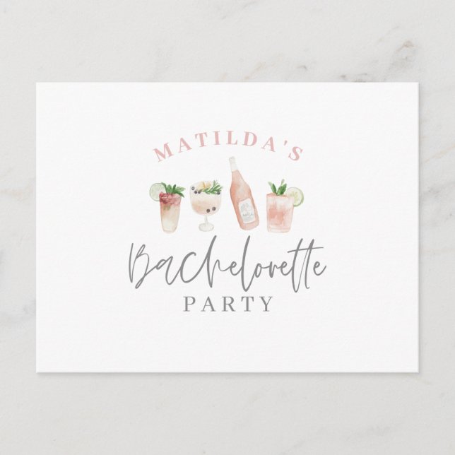 Invitation Carte Postale boissons aquarelle peinte bachelorette fête invit (Devant)