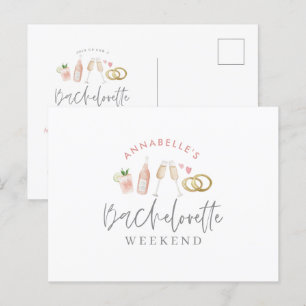 Invitation Carte Postale boissons peintes à l'aquarelle week-end bacheloret