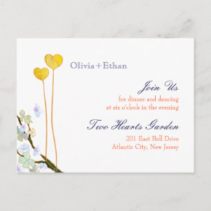 Invitation Carte Postale Boîtier de réception de mariage blanc deux coeurs