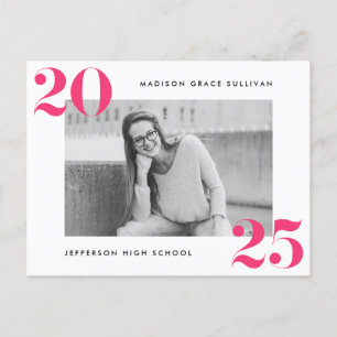 Invitation Carte Postale Bold 2024 Hot Pink Photo Graduation Party