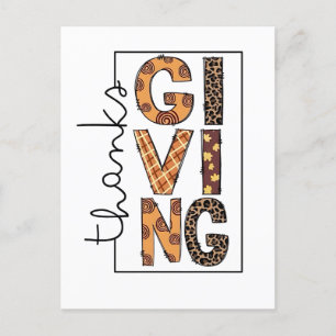 Invitation Carte Postale Bon thanksgiving Empreinte de léopard Rainbow Turq