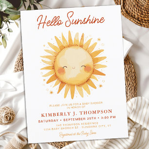 Invitation Carte Postale Bonjour Sunshine Boho Baby shower neutre genre