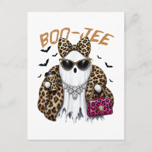 Invitation Carte Postale Boo-JEE Fantôme Léopard Coquette Halloween