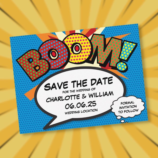 Invitation Carte Postale BOOM Enregistrer la date Fun Modern (BOOM Save the Date Fun Modern Invitation Postcard)