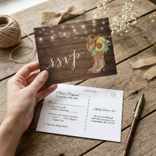 Invitation Carte Postale Boots de tournesol rustiques voyants à chaîne RSVP