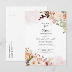 Invitation Carte Postale Botanique Pastel Floral 60e fête d'anniversaire