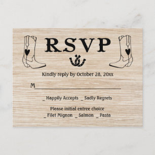 Invitation Carte Postale Botte de cowboy du Mariage campagnard RSVP Ouest B