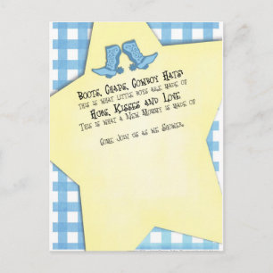 Invitation Carte Postale Bottes bleues occidentales pour Baby shower