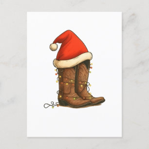Invitation Carte Postale Bottes de cow-boy Noël Chapeau de Santa occidental