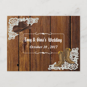 Invitation Carte Postale Bottes et dentelle de pays épousant RSVP