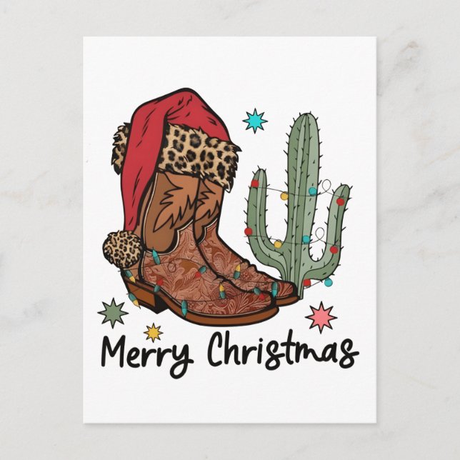 Invitation Carte Postale Bottes occidentales Santa Noël Joyeux Noël Bottes  (Devant)
