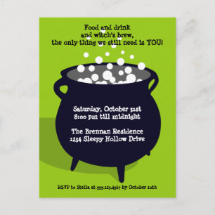 Invitation Carte Postale Boubbling potion cauldron vert Halloween fête
