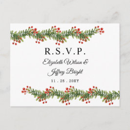 Invitation Carte Postale Boughs rustiques de Holly hiver Noël RSVP