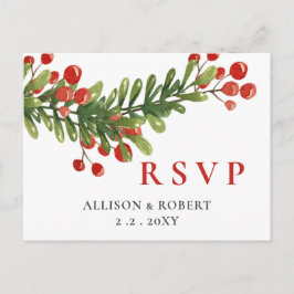 Invitation Carte Postale Boughs rustiques de Holly Noël Mariage RSVP