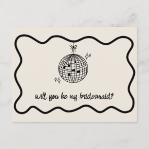 Invitation Carte Postale Boule de Disco Rétro Proposition Demoiselle d'Honn