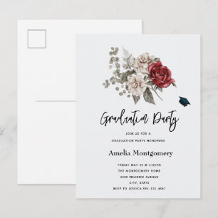 Invitation Carte Postale Bouquet de fleurs de crème et de rose rouge Boho