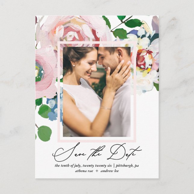 Invitation Carte Postale Bouquet et cadre floral chic Enregistrer la date (Devant)