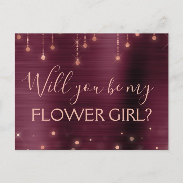 Invitation Carte Postale Bourgogne Rose Gold Flower Girl (Devant)