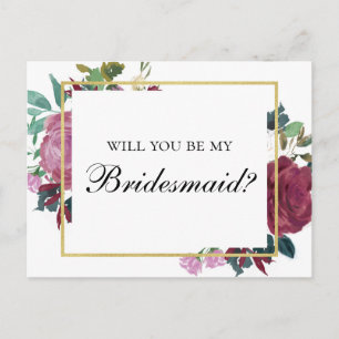 Invitation Carte Postale Bourgogne Seras-tu ma demoiselle d'honneur. Fleurs