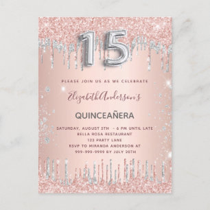 Invitation Carte Postale Boutons d'or rose Quinceanera
