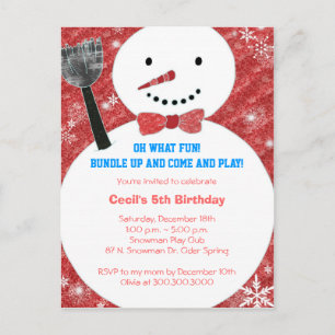 Invitation Carte Postale Bow cravate Snowman Kids Winter Birday Party