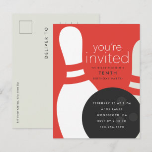 Invitation Carte Postale Bowling fête d'anniversaire
