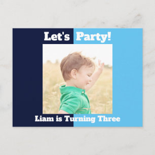 Invitation Carte Postale Boys Photo Anniversaire de enfant Party Bleu Bloc 