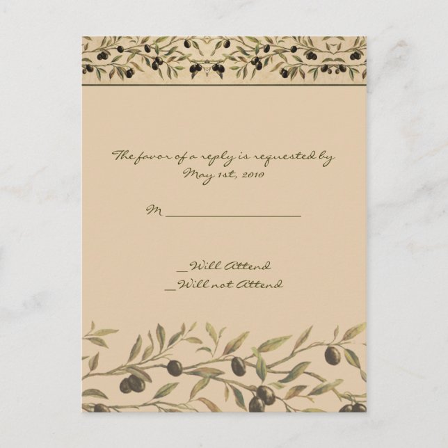 Invitation Carte Postale Branche d'olivier : un RSVP tactile toscan (Devant)