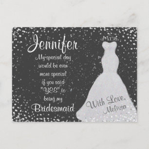 Invitation Carte Postale Bridesmaid Chalkboard Confetti