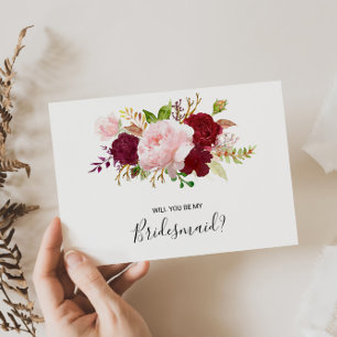 Invitation Carte Postale Bridesmaid rouge tropical et romantique