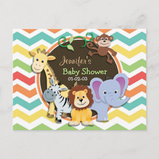 Invitation Carte Postale Bright Rainbow Chevron Zoo Animaux Baby shower