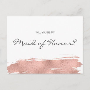 Invitation Carte Postale Brosse d'or Rose moderne Be My Maid of Honor