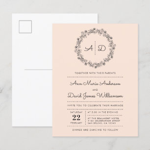 Invitation Carte Postale Brouiller Pays Floral Mariage de couronne