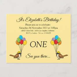 Invitation Carte Postale Bruant mignon avec ballons Anniversaire | Personna