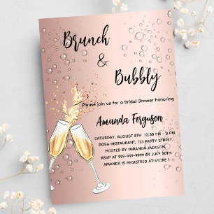 Invitation Carte Postale Brunch Bubbly Fête des mariées rose bulles d'or