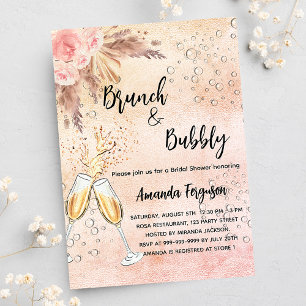 Invitation Carte Postale Brunch Bubbly Fête des mariées rose pampas herbe