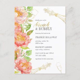 Invitation Carte Postale Brunch & Bubbly Roses & Fête des mariées Parties s