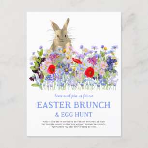 Invitation Carte Postale Brunch de Pâques Chasse aux Oeufs Lapin et Fleur s