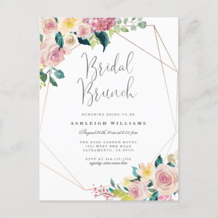 Invitation Carte Postale Brunch nuptial géométrique rose floral verdoyant