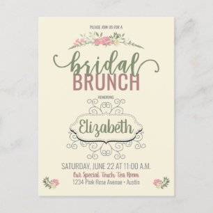 Invitation Carte Postale Brunch nuptiale Douche Rose Vintage