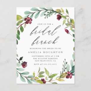 Invitation Carte Postale Brunch nuptiale manuscrit de guirlande de