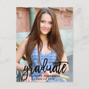 Invitation Carte Postale Brush Script Moderne Graduation Party Photo