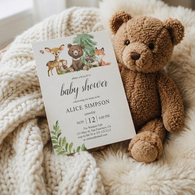 Invitation Carte Postale Budget Boho mignon Animaux Baby shower des bois In (Créateur téléchargé)