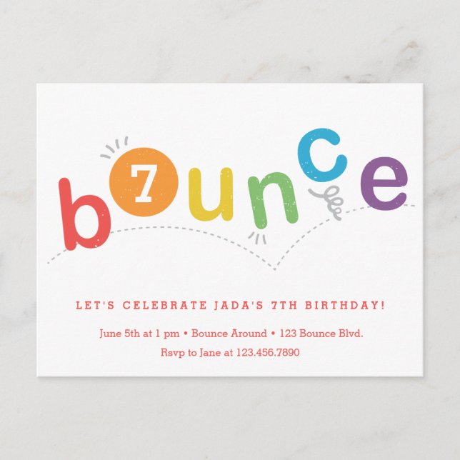 Invitation Carte Postale Budget Bounce Enfants Age fête d'anniversaire (Devant)