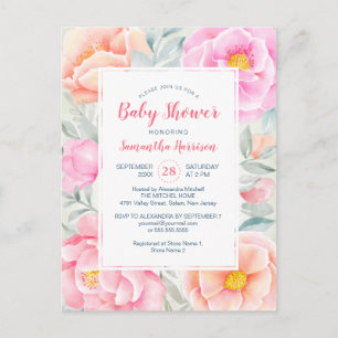 Invitation Carte Postale Budget Cute Peonies Rose rose Baby shower Floral