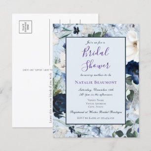Invitation Carte Postale Budget Dusty Blue Elegant Fête des mariées florale