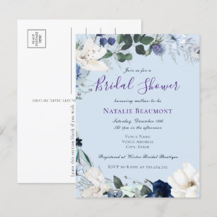 Invitation Carte Postale Budget Dusty Blue Elegant Fête des mariées florale