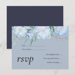 Invitation Carte Postale Budget DUSTY BLUE Foliage Mariage RSVP