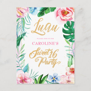 Invitation Carte Postale Budget Luau Tropical Floral Hawaiian Sweet 16